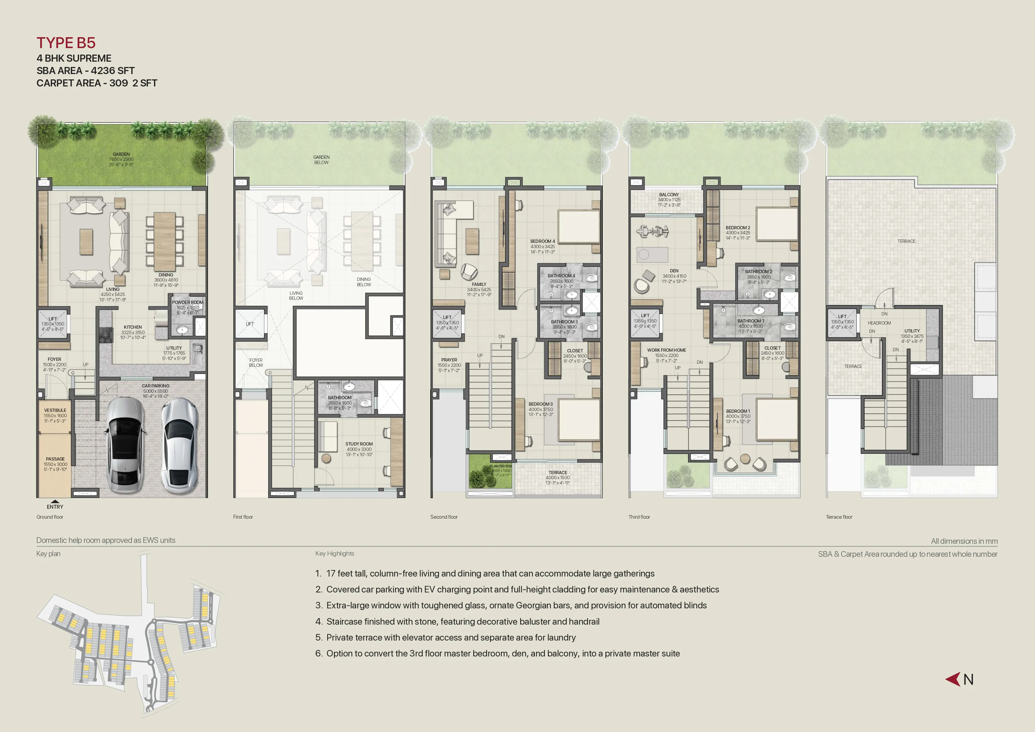 TYPE B5 4 BHK SUPREME SBA AREA - 4236 SFT CARPET AREA - 309 2 SFT